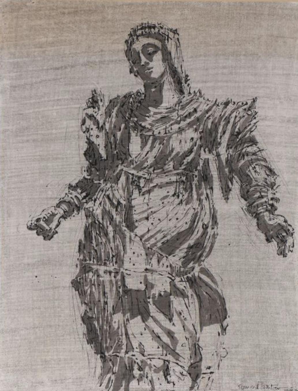 Arthur Sigmund Pollitzer - Statue pen and wash