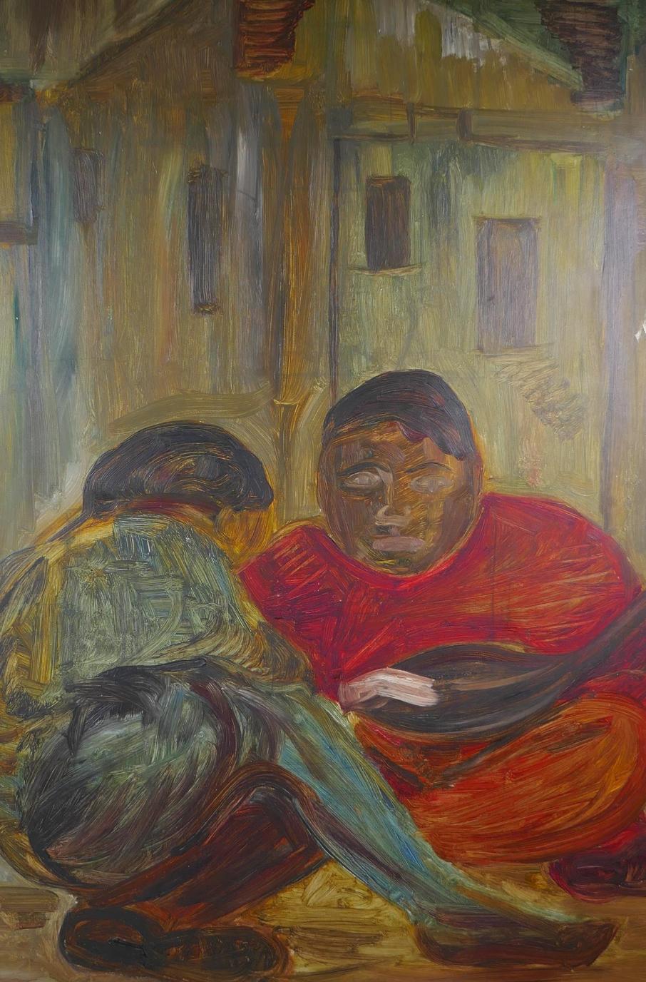 Two figures in a city scape