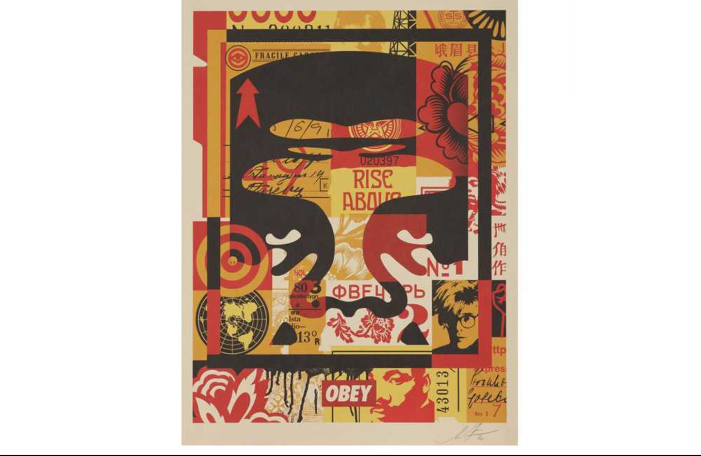 Shepard Fairey - Obey 3-face collage, triptych
