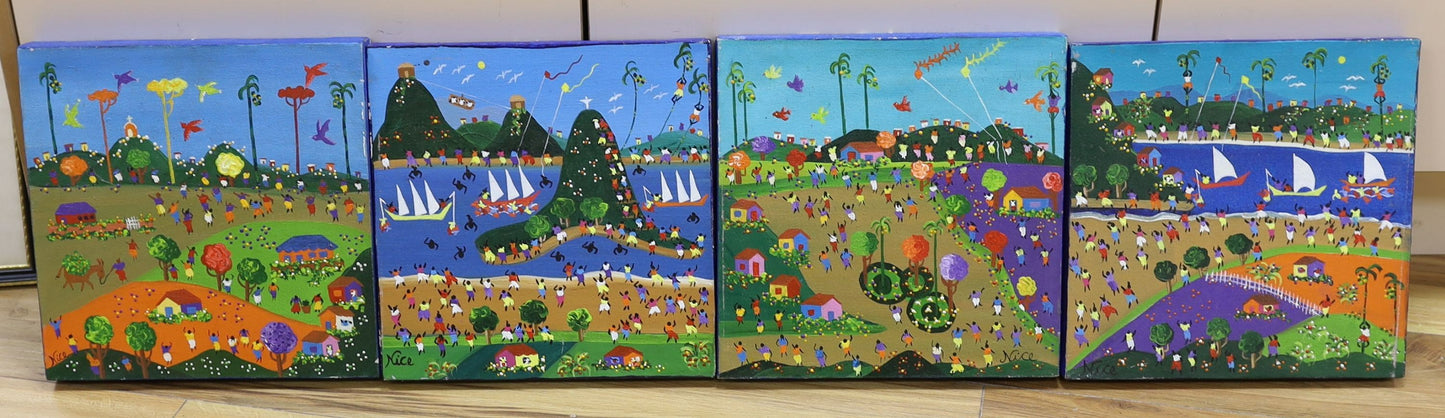 Set of four oils on canvas. Guaratiba and Santa Tereza, Rio de Janeiro, Brazil.