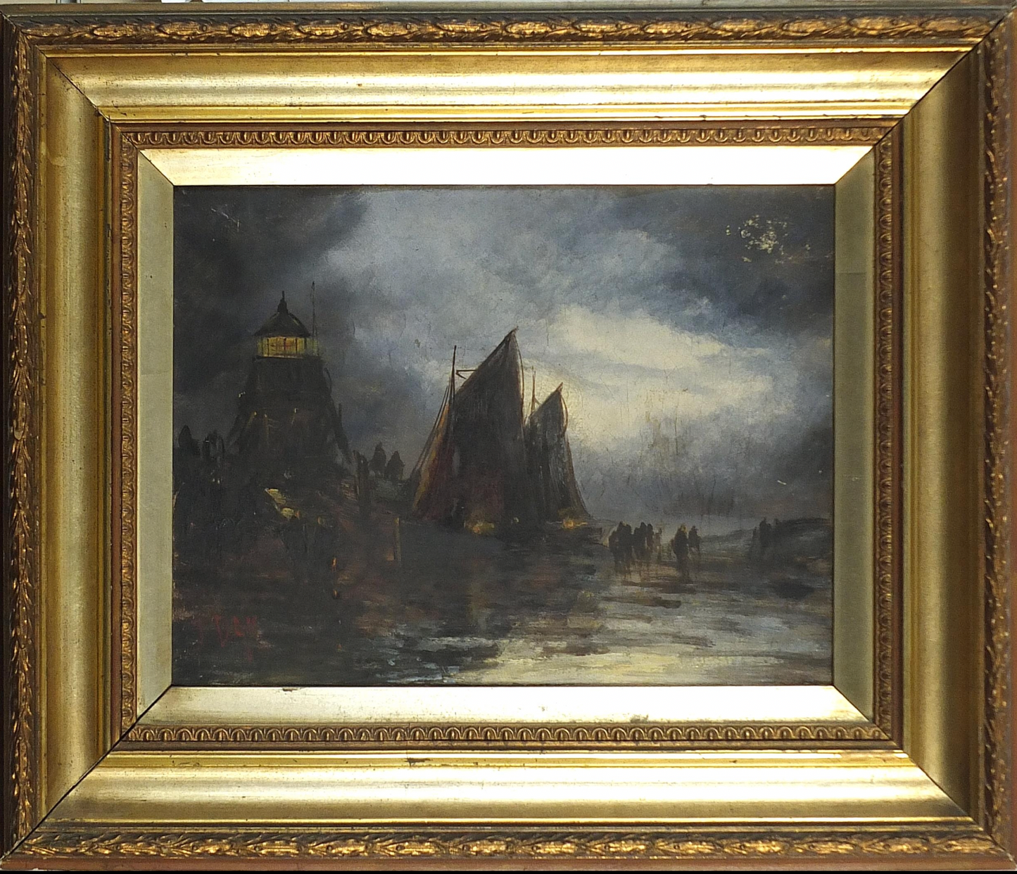 J Day - Moonlit seascape with smugglers and boats