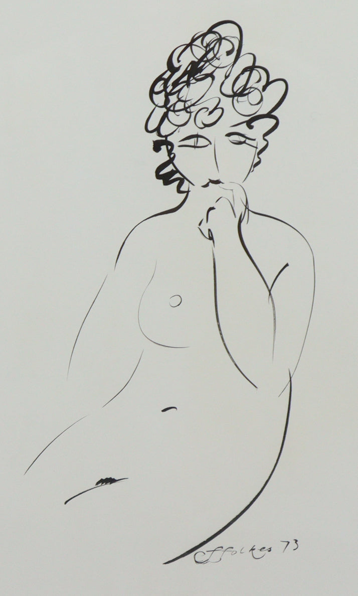 Michael Ffolkes - Study of a female nude in black ink