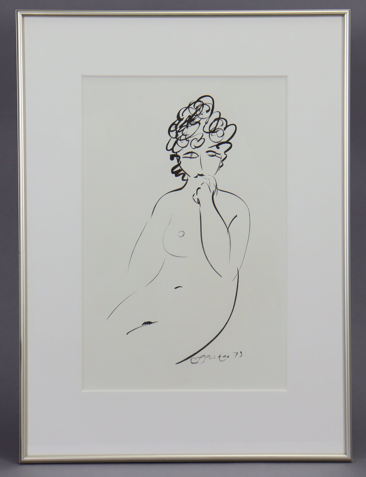 Michael Ffolkes - Study of a female nude in black ink