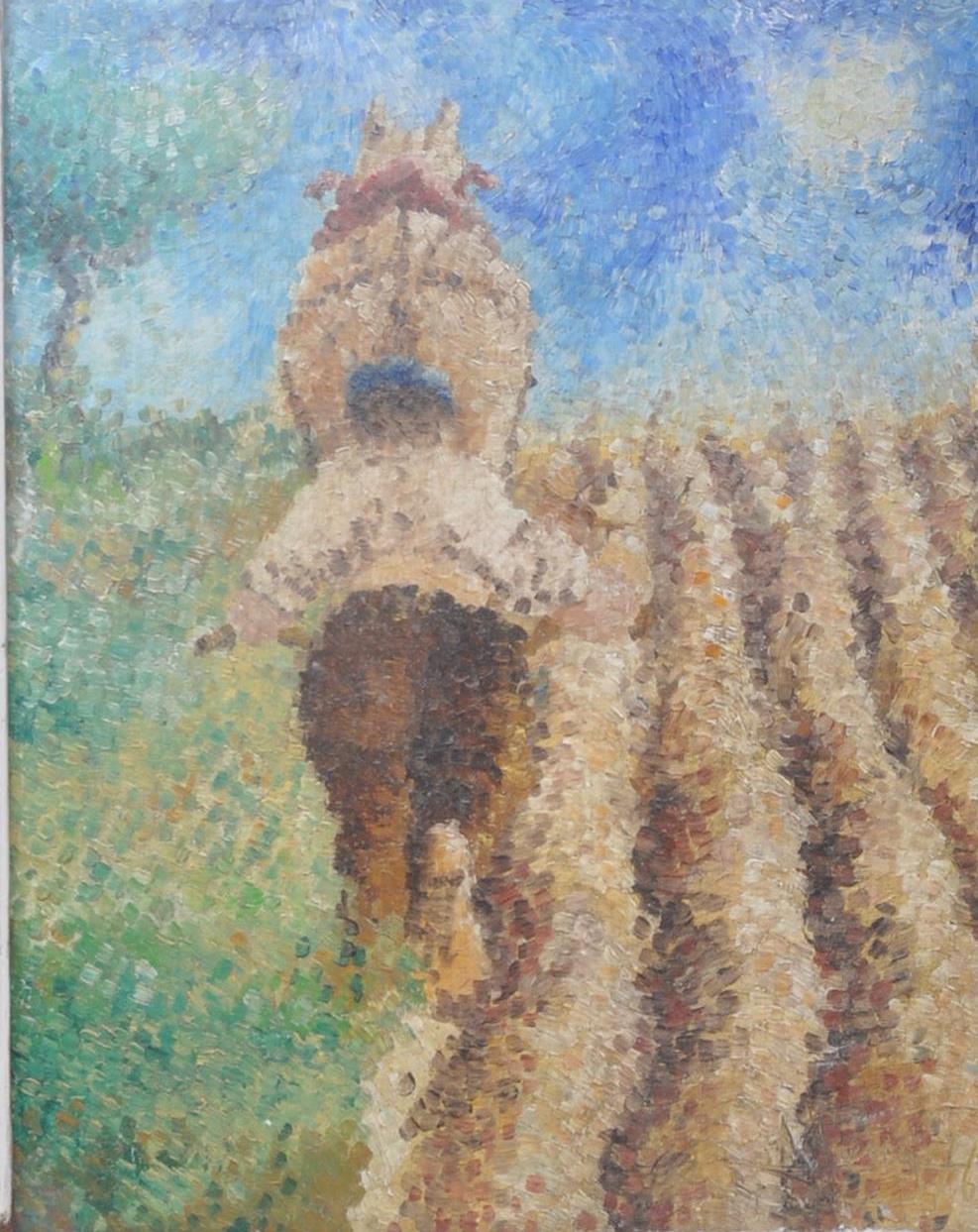 Pointillism style - Man ploughing a field