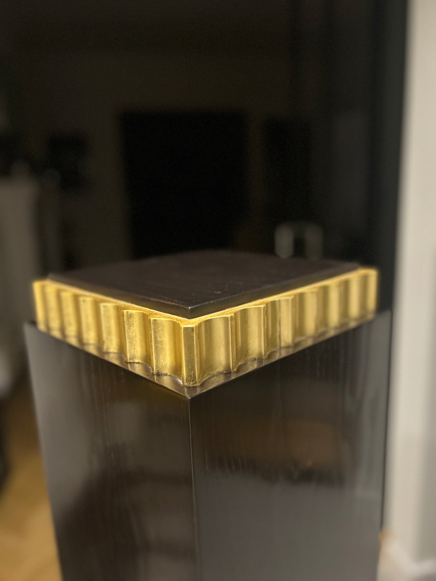 Two Contemporary dark stained ash and parcel gilt pedestals