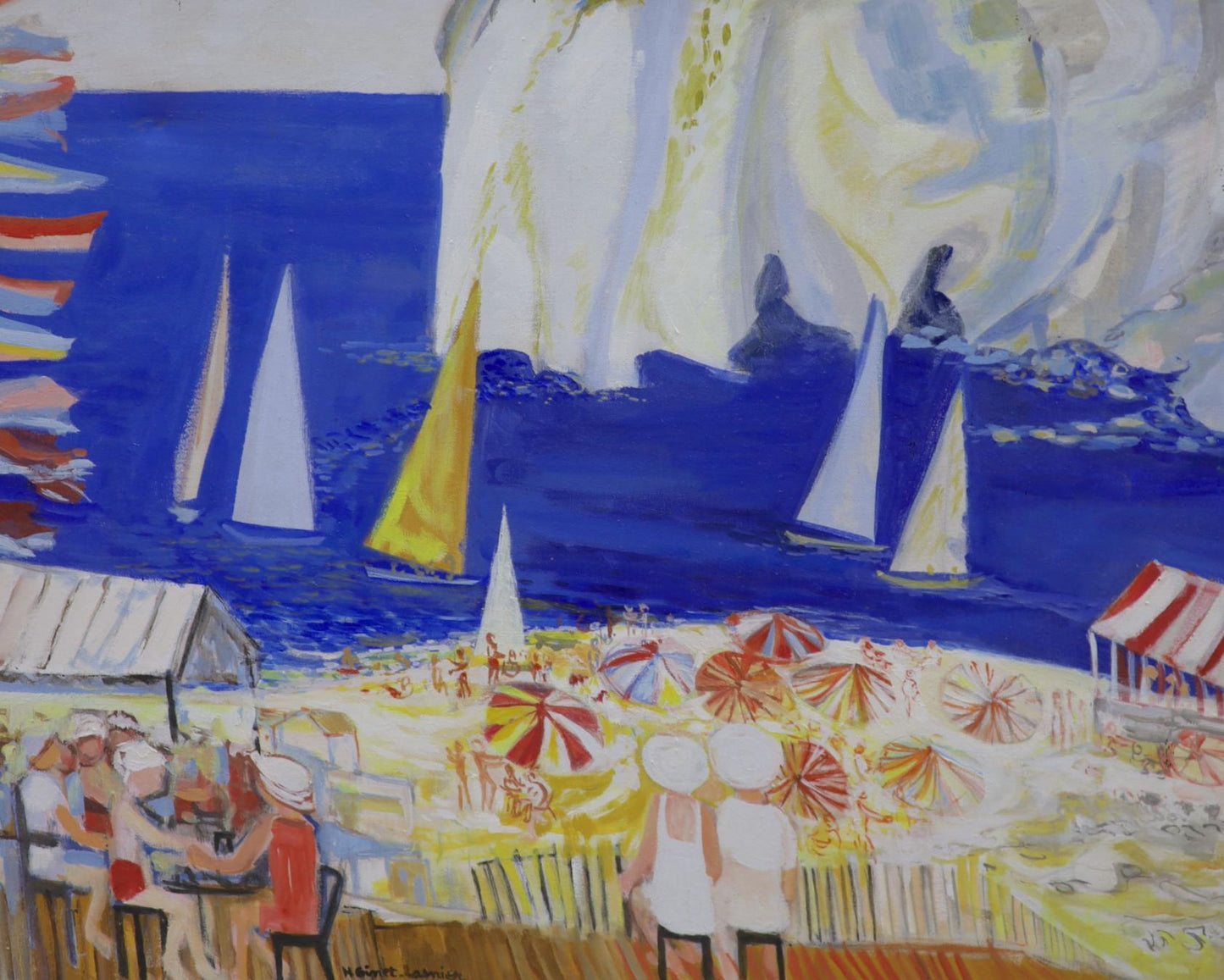 Huguette Ginet Lasnier - Study of a busy beach scene