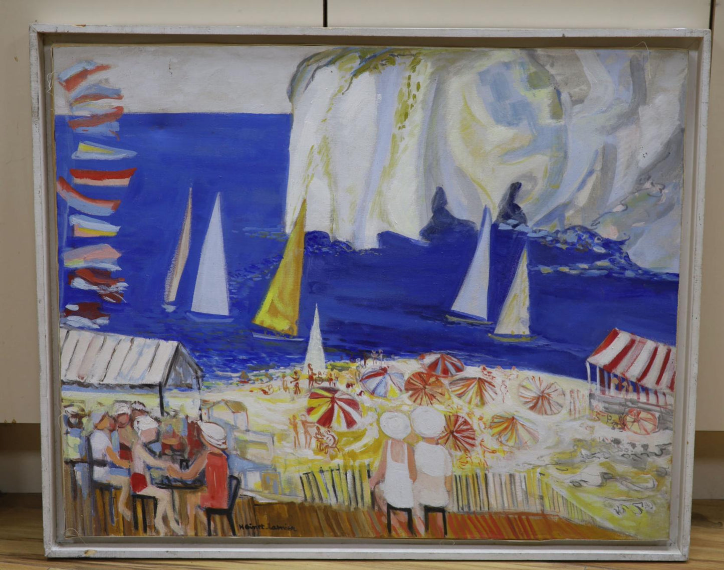 Huguette Ginet Lasnier - Study of a busy beach scene