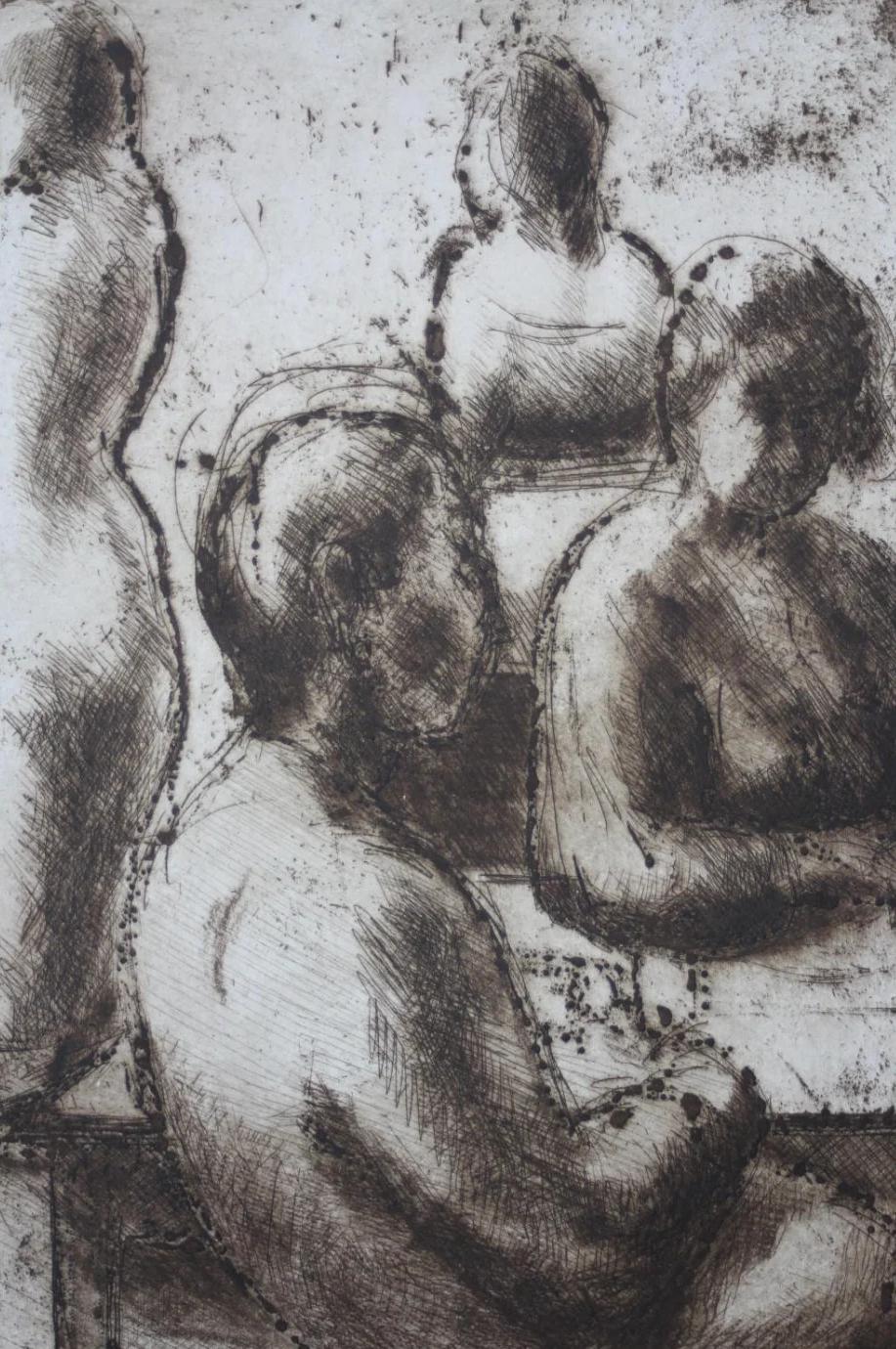Signed engraving titled 'Sitting Out'