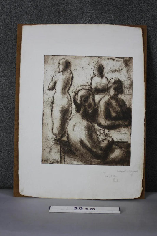 Signed engraving titled 'Sitting Out'