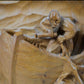 Man in a boat, vintage carved pine wood relief