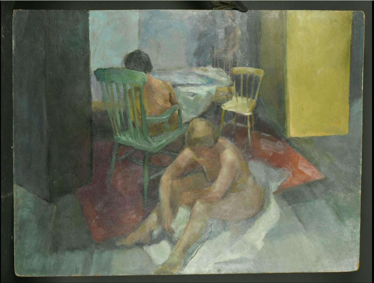 Three female figures in an interior