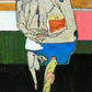 Pierre Courtens - Homme en pied sur fond rayé