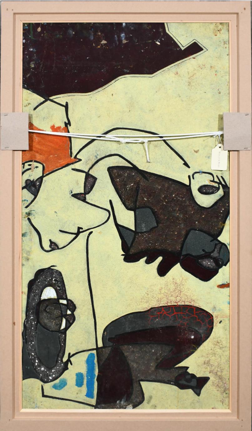 Pierre Courtens - Homme en pied sur fond rayé