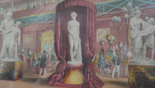Hand coloured engraving of classical marble statues