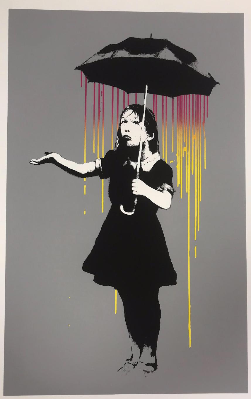 After Banksy - Umbrella and coloured rain