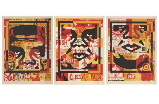 Shepard Fairey - Obey 3-face collage, triptych