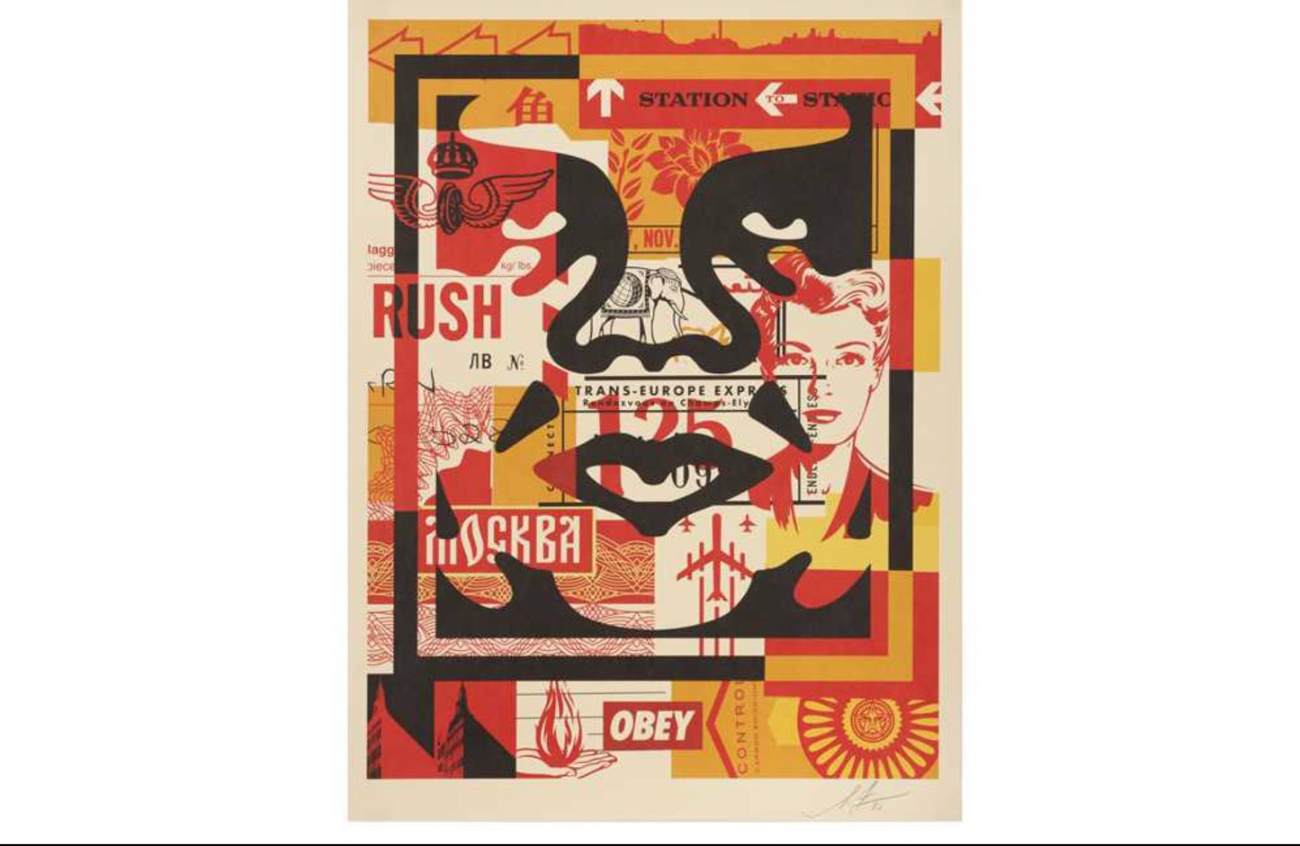 Shepard Fairey - Obey 3-face collage, triptych
