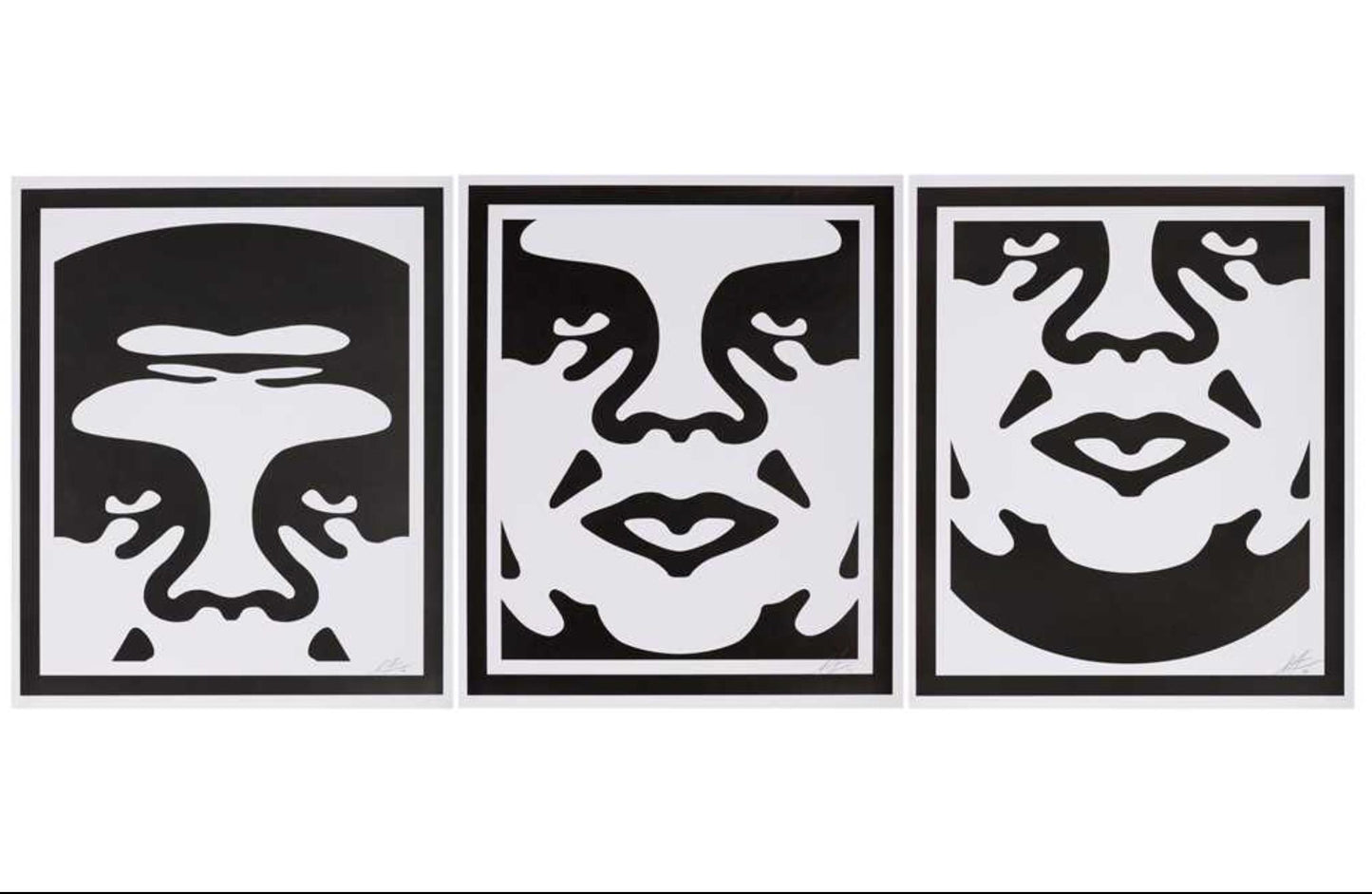 Shepard Fairey - Obey 3-face Black & White, triptych