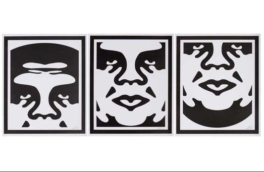 Shepard Fairey - Obey 3-face Black & White, triptych