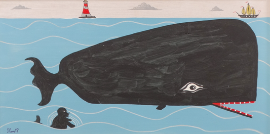 Steve Camps - Whale With A Friendly Seal Acrylic on board