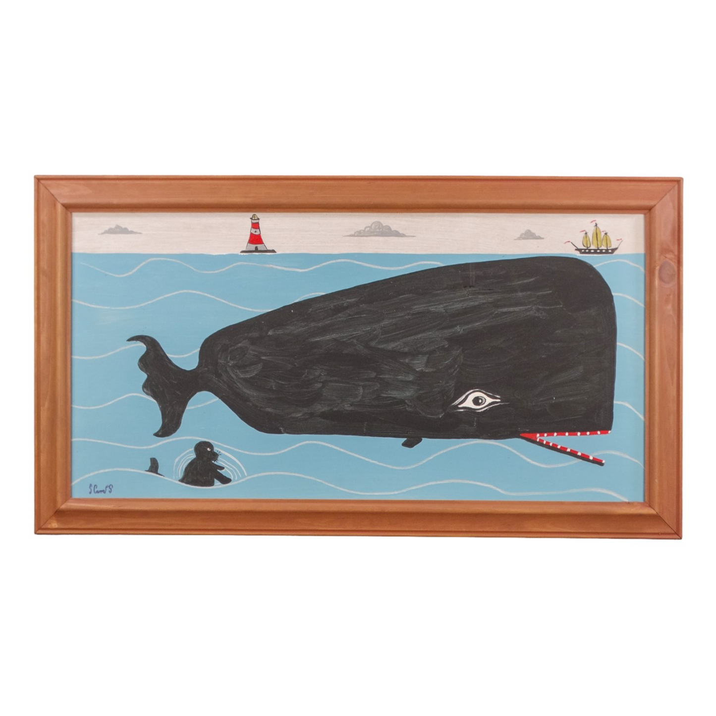 Steve Camps - Whale With A Friendly Seal Acrylic on board