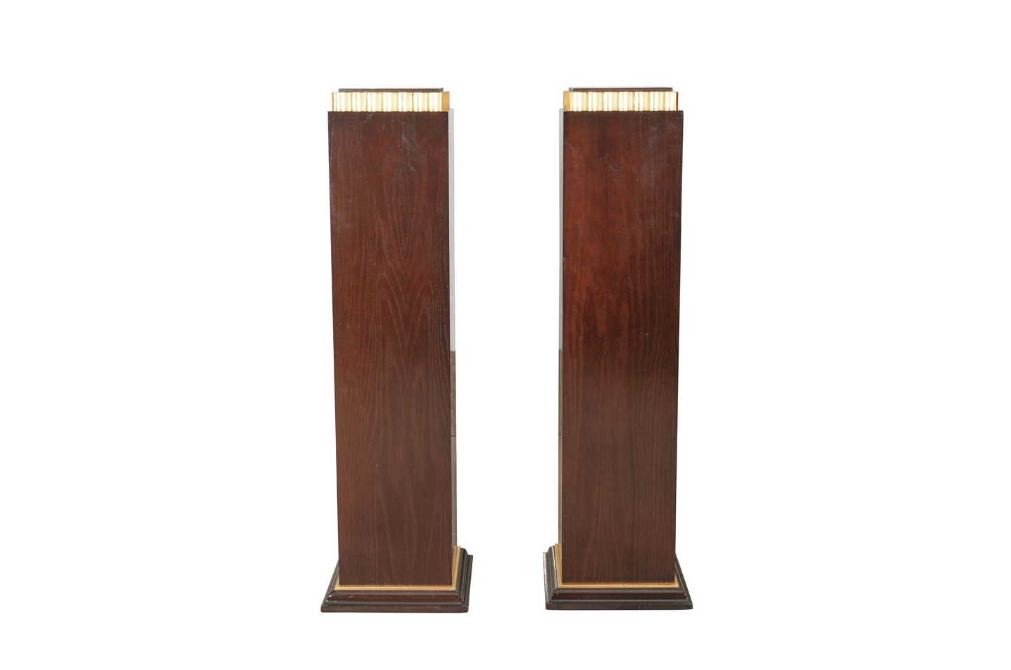 A pair of contemporary dark stained ash and parcel gilt pedestals