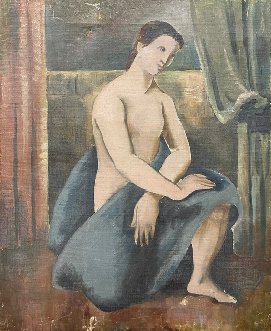 An abstract figural oil on canvas