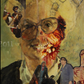 A framed mixed media and collage portrait study