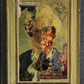 A framed mixed media and collage portrait study
