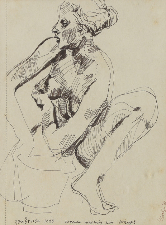 European School Pand Ink- Study of Jan Stursa's Girl Washing