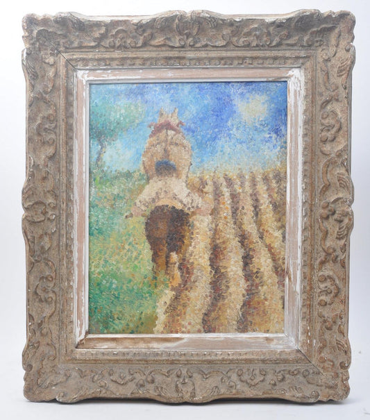 Pointillism style - Man ploughing a field