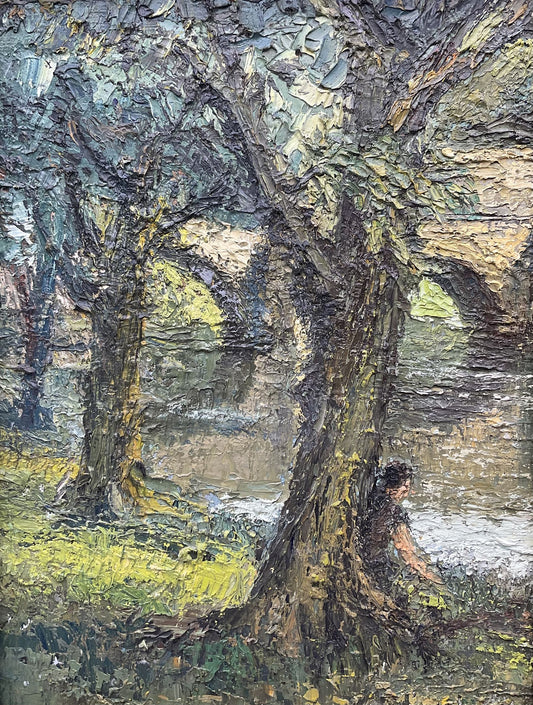 Manner of Ronald Ossory Dunlop - Figure Seated Beneath Tree next to River
