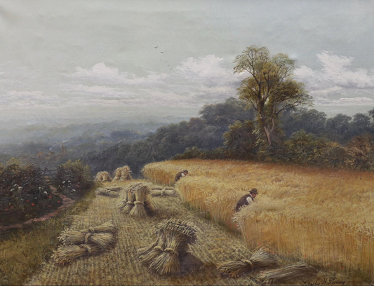 Charles Henry Passey - Harvesters in a landscape