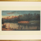 Original Framed Watercolour. Chinese river landscape with battleships and boats