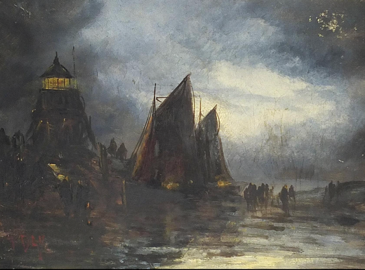 J Day - Moonlit seascape with smugglers and boats