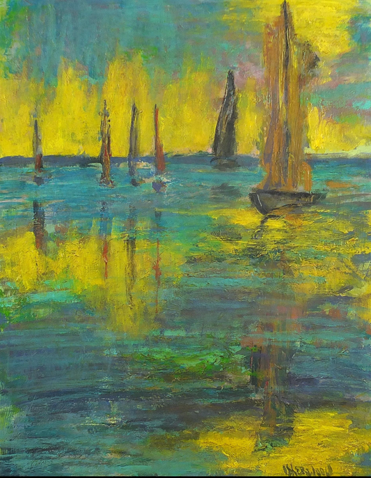 James Lawrence Isherwood - Boats on water at sunset