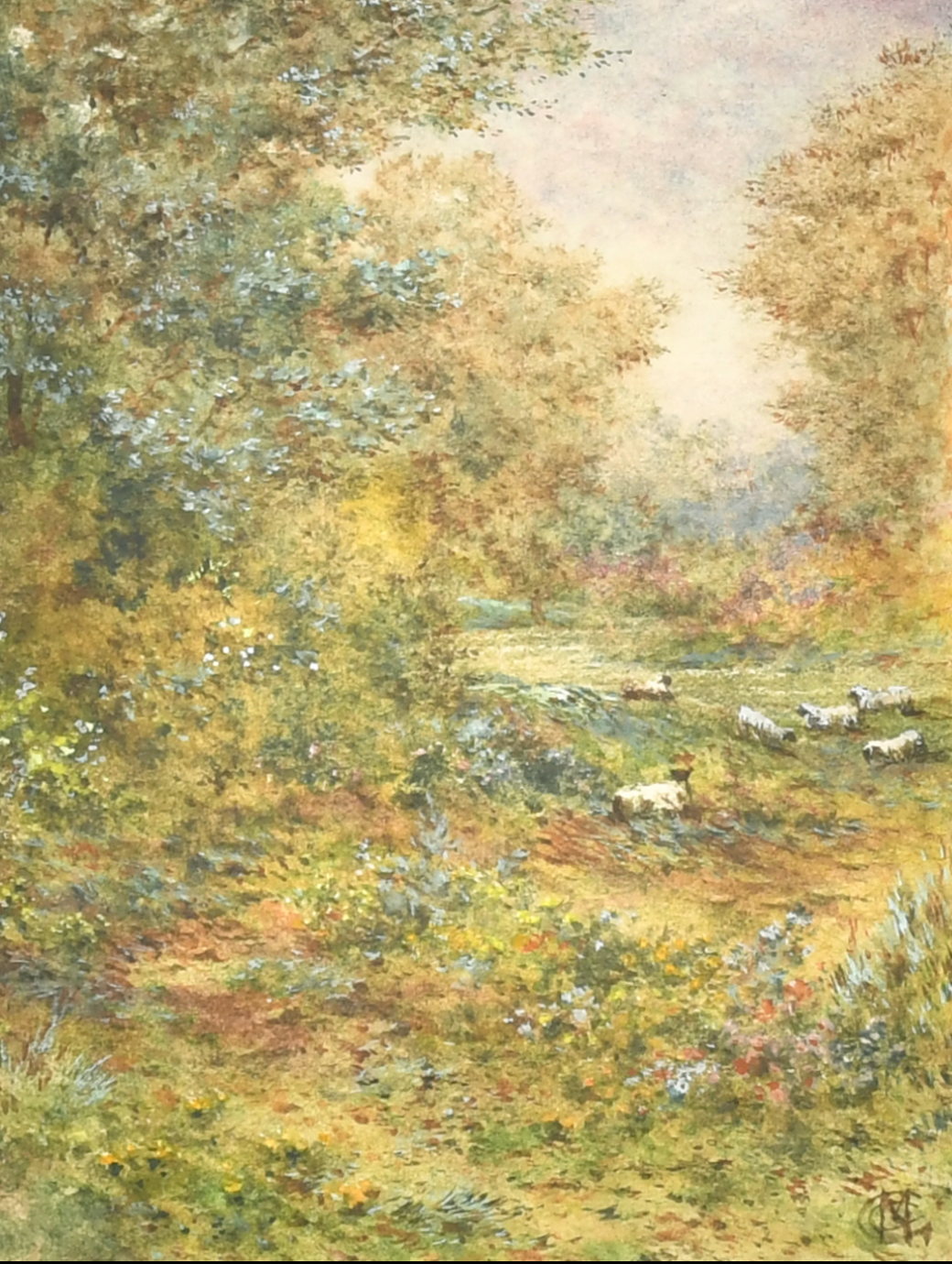 Charles March Gere - A pair of Wooded Landscape with Sheep - Signed watercolours