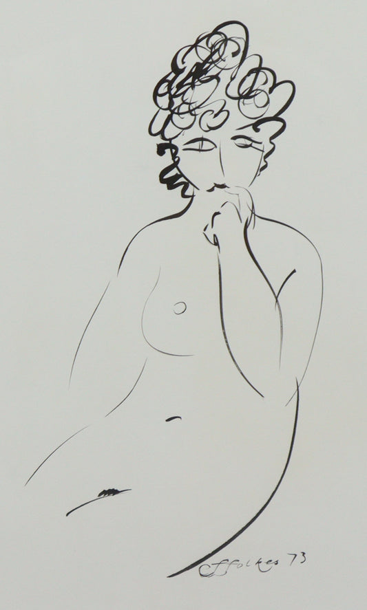 Michael Ffolkes - Study of a female nude in black ink