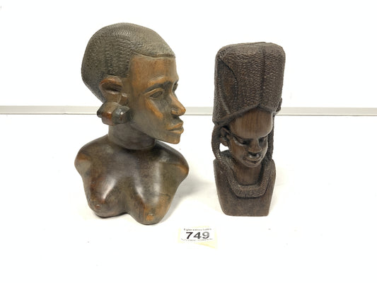 Carved wooden bust of a female with another